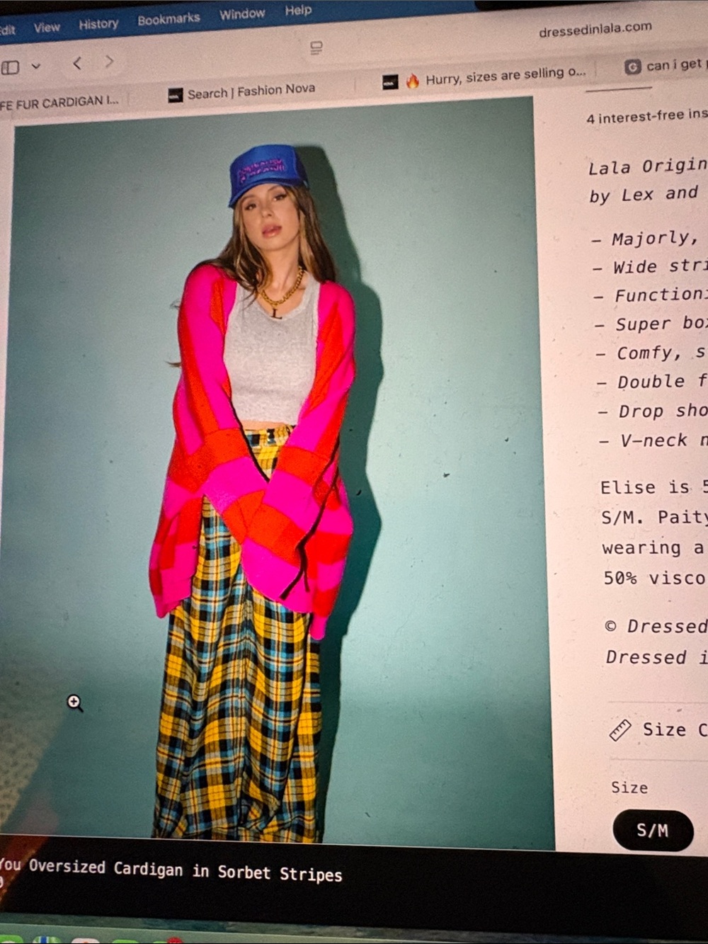 Dressed in LALA Oversized Sorbet Stripe Cardigan in Hot Pink and Red